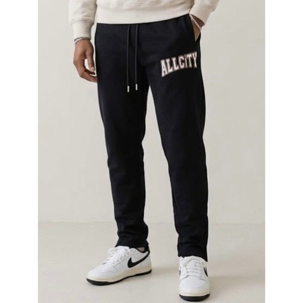 Just Don All City Black Graphic Ankle Zip Sweatpants Joggers Mens Large